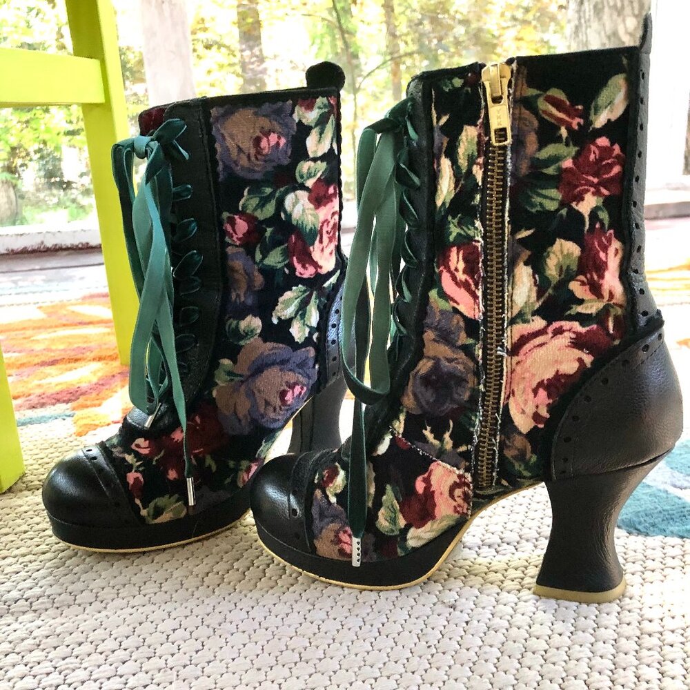 Irregular Choice Floral Velvet Tapestry Boots 37